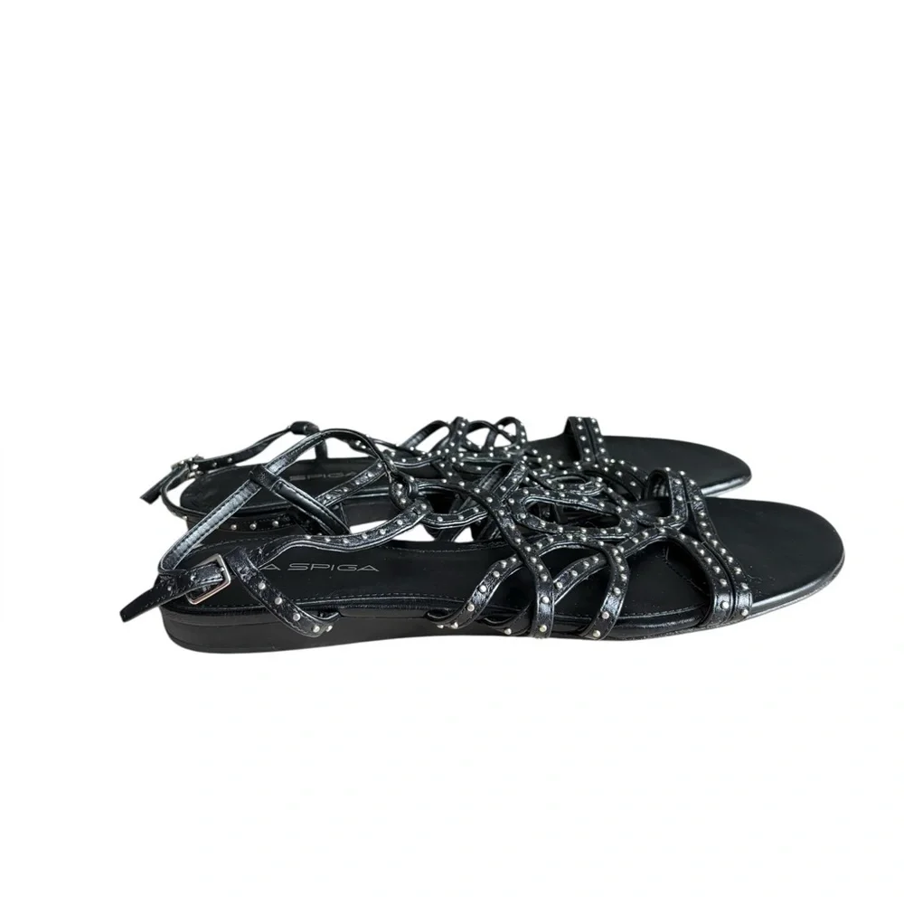 Via Spiga strappy, studded flat black sandals size 9.5.
